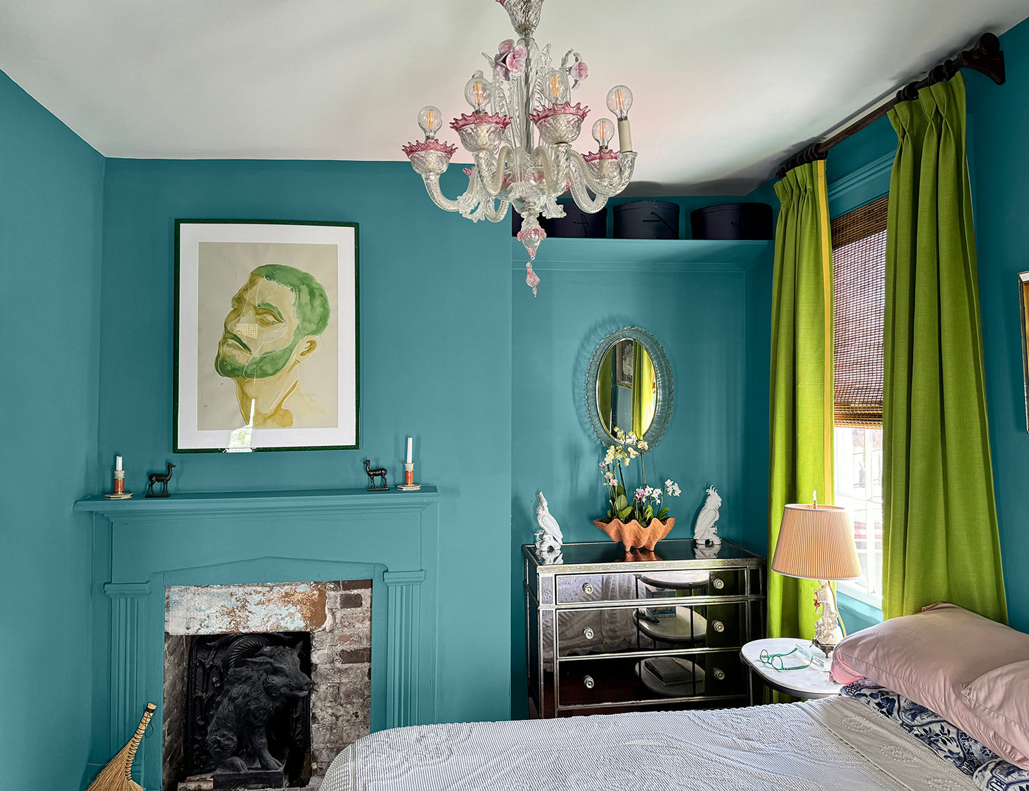 Bedroom painted blue with non-toxic paint