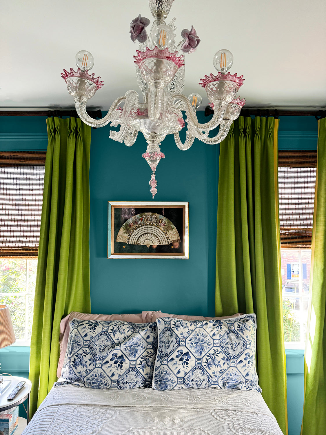 Bedside wall painted blue